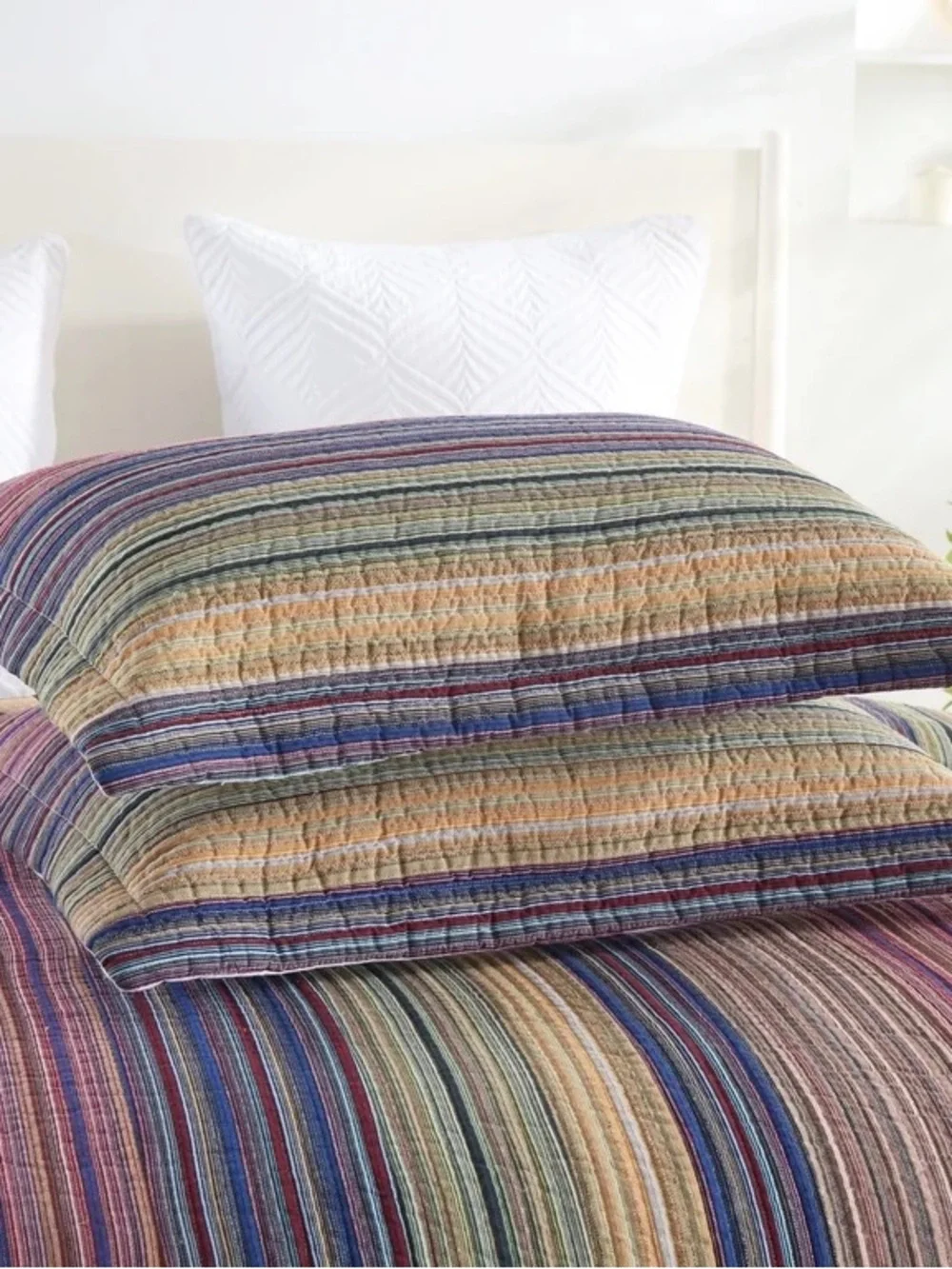 Multicolor Striped Quilt Set Queen 3 piece cotton quilt